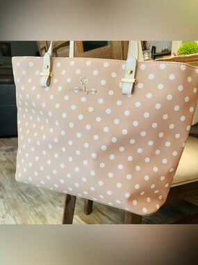 Nanette Lepore Tan/Peach and White Polka Dot Tote